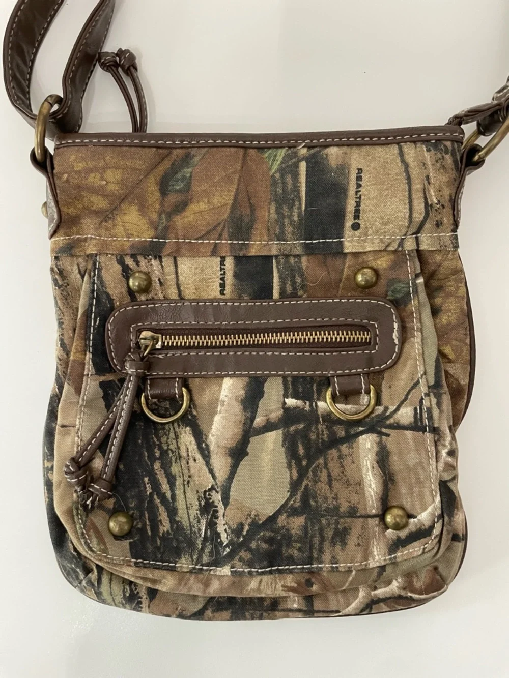 RealTree Camouflage Crossbody Mailman Shoulder Bag Brown Green Indie Sleaze